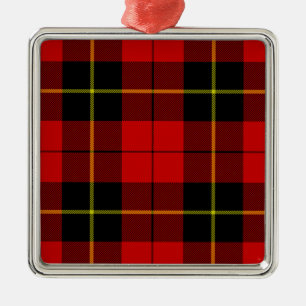 Wallace tartan red black plaid metal ornament