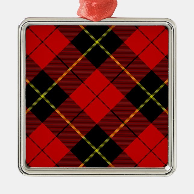 Wallace tartan red black plaid metal ornament (Front)