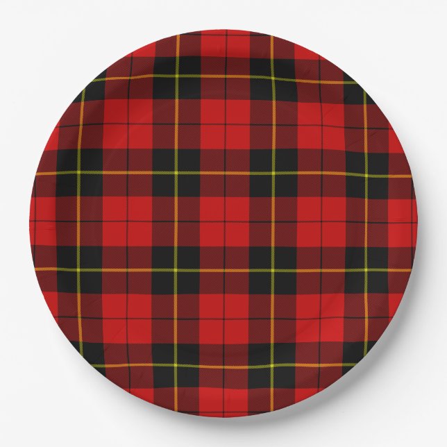 Wallace tartan red black plaid paper plates (Front)