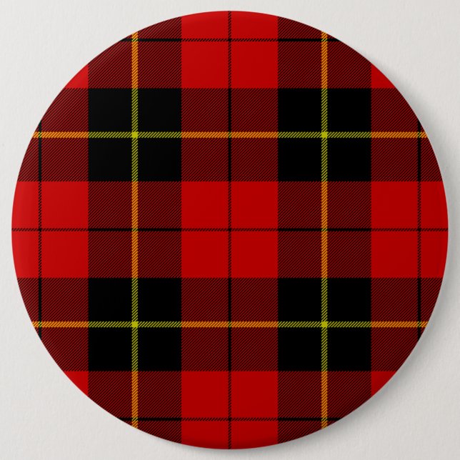 Wallace tartan red black plaid pinback button (Front)