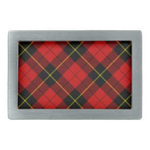 Wallace tartan red black plaid rectangular belt buckle