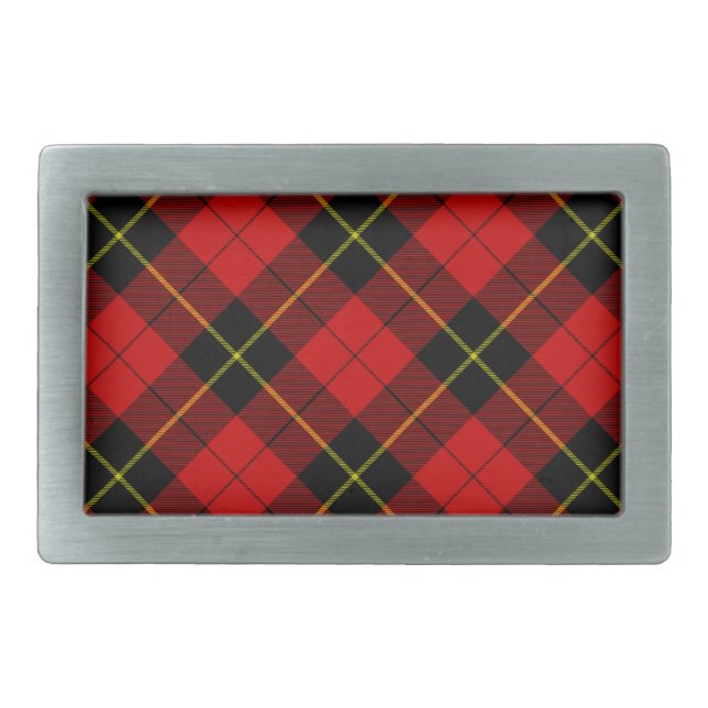 Wallace tartan red black plaid rectangular belt buckle (Front)