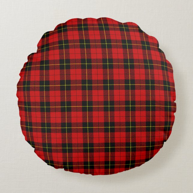Wallace tartan red black plaid round pillow (Front)