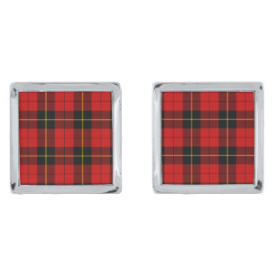 Wallace tartan red black plaid silver cufflinks