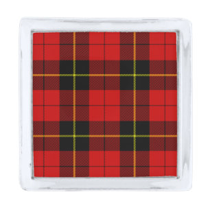 Wallace tartan red black plaid silver finish lapel pin