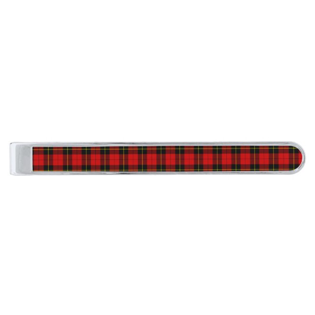 Wallace tartan red black plaid silver finish tie clip (Front)