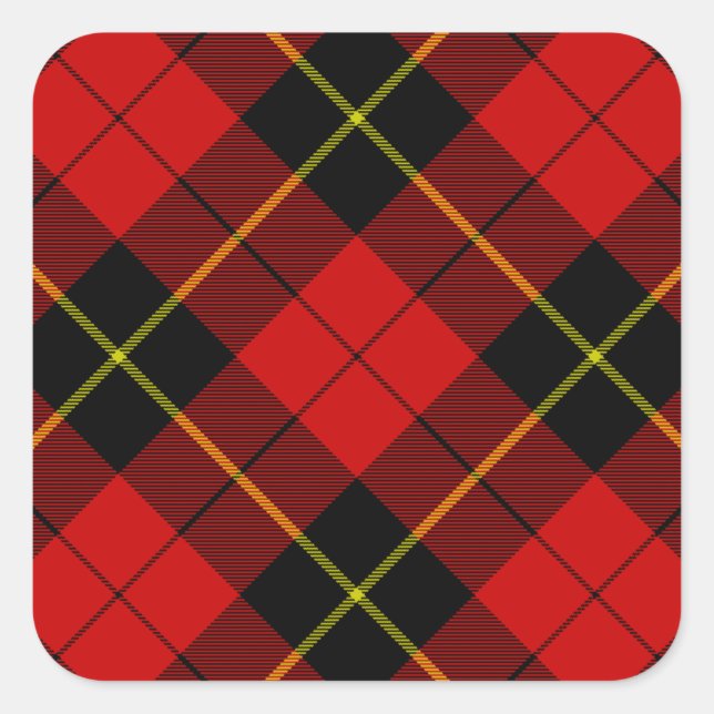 Wallace tartan red black plaid square sticker (Front)