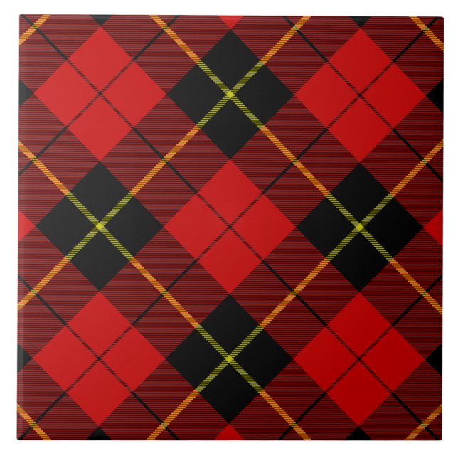 Wallace tartan red black plaid tile (Front)
