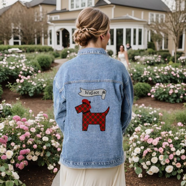 Wallace Tartan Scottie Dog Personalized Denim Jacket (Wedding Back)