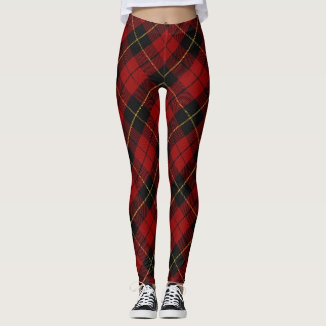 Wallace Tartan Scottish Clan Plaid Pattern Leggings (Front)