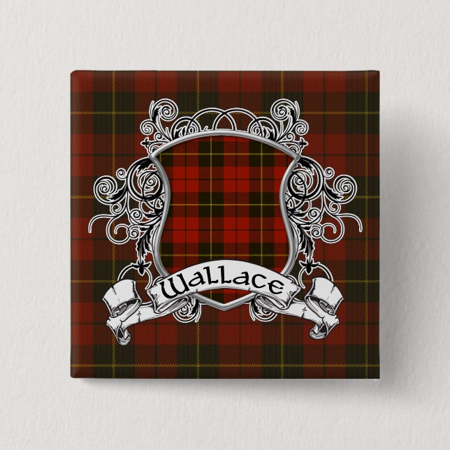 Wallace Tartan Shield Pinback Button (Front)