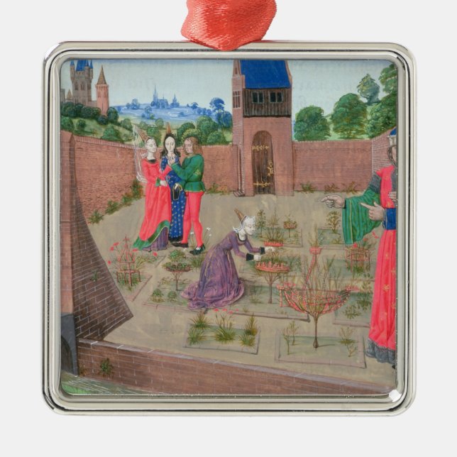 Walled garden with a woman gardening metal ornament (Front)