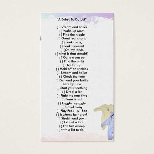 Wallet Card "A Babys To Do List'"