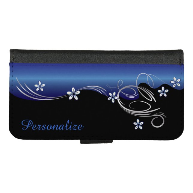 Wallet Case - Floral Florid Sapphire Design (Front (Horizontal))