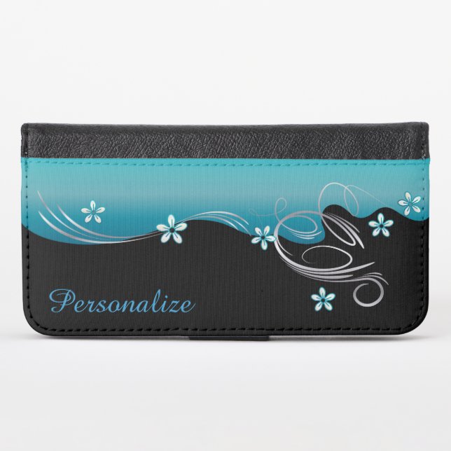 Wallet Case - Floral Florid Turquoise Design (Front (Horizontal))