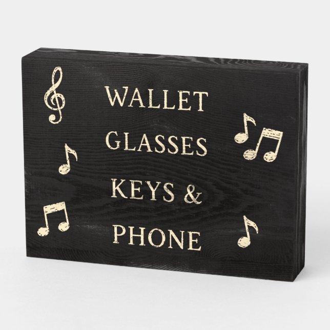 Wallet, Glasses, Keys & Phone reminder sign  (Angled Horizontal)