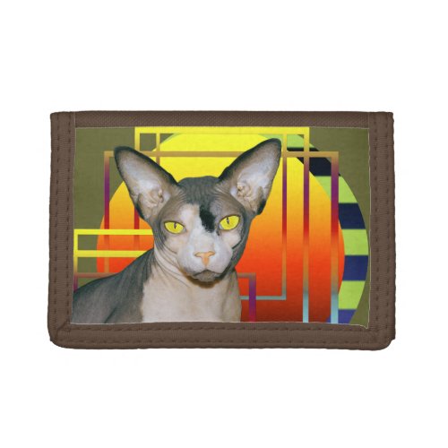 Wallet  Sphynx Cat on Abstract Geometric pattern