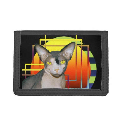 Wallet  Sphynx Cat on Abstract Geometric pattern