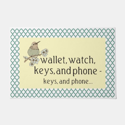 Wallet Watch Keys and Phone with Bird Doormat