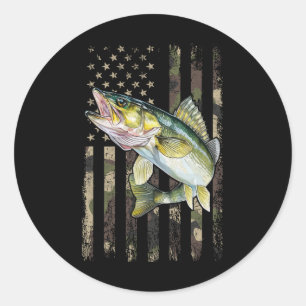Walleye Camo American Flag Classic Round Sticker