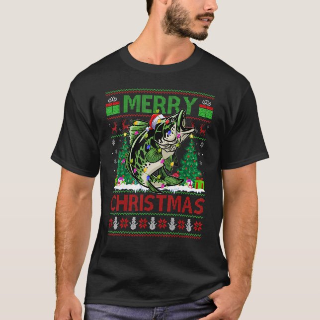 Walleye Fish   Xmas Tree Ugly Santa Walleye Christ T-Shirt (Front)