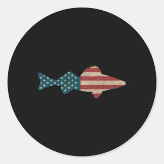 Walleye Fishing American Flag Sauger Angling  Classic Round Sticker