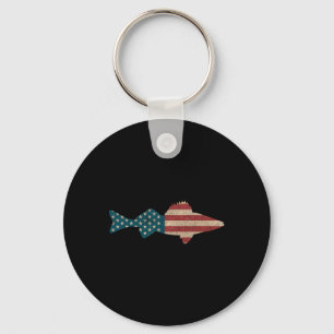 Walleye Fishing American Flag Sauger Angling Keychain