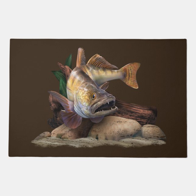 Walleye Fishing Illustration Walleye Fish Door Mat (Front)