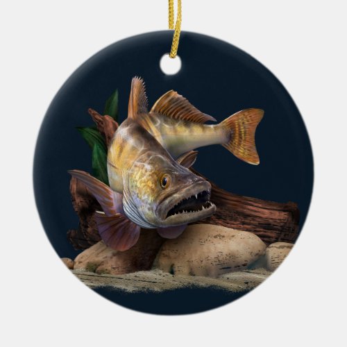 Walleye Fishing Illustration Walleye Fisherman  Ceramic Ornament