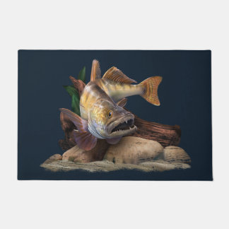 Walleye Fishing Illustration, Walleye Fisherman Doormat