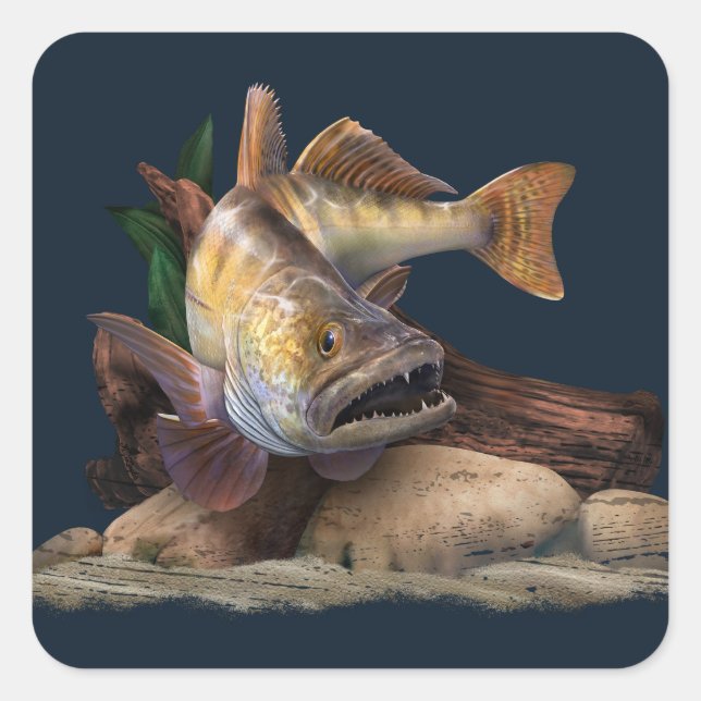 Walleye Fishing Illustration, Walleye Fisherman  Square Sticker (Front)