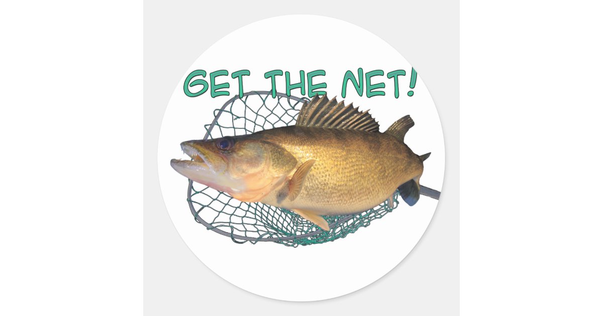 Walleye fishing net classic round sticker