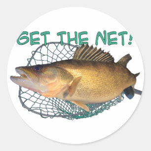 Walleye fishing net classic round sticker