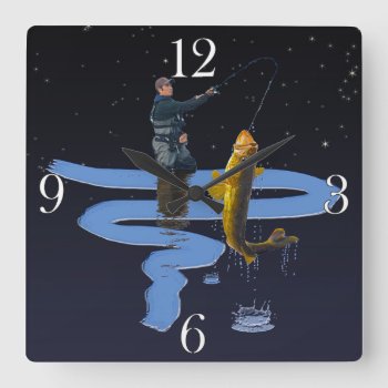 Walleye Fishing Outdoor Fisherman's Sporting Gift Square Wall Clock by RavenSpiritPrints at Zazzle