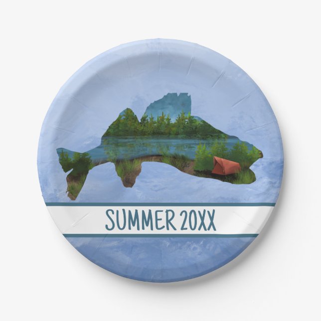 Walleye Fishing Tent Camping Lake  Paper Plates (Front)