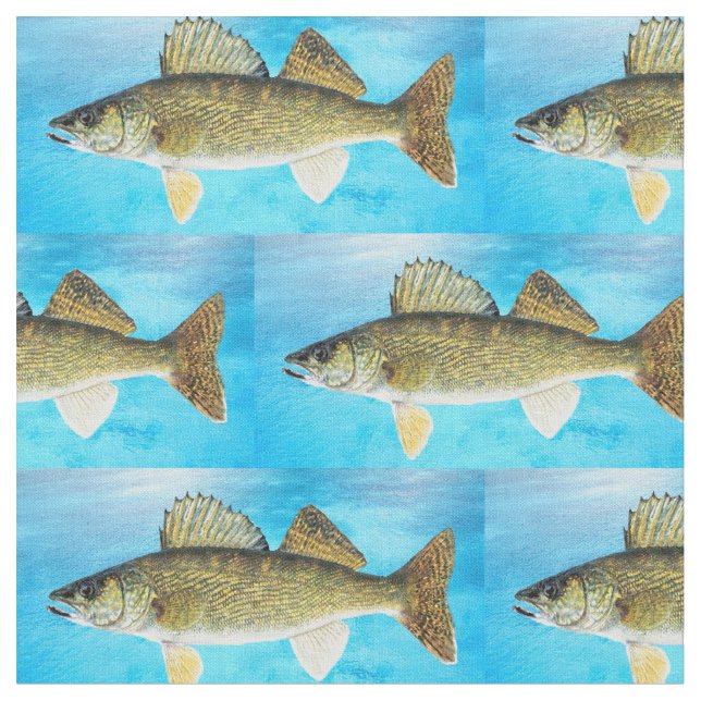 Walleye Pattern on Blue Fabric (Close Up)