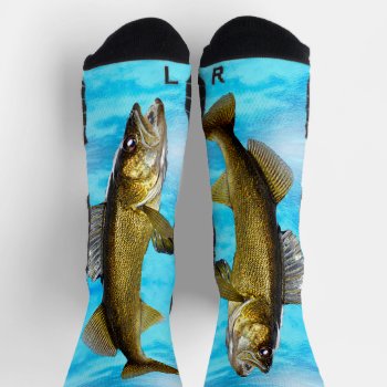 Walleye Pike And Blue Water Socks by DakotaInspired at Zazzle