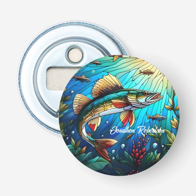 Walleye Pike in Lake Modern Bottle Opener (Front)