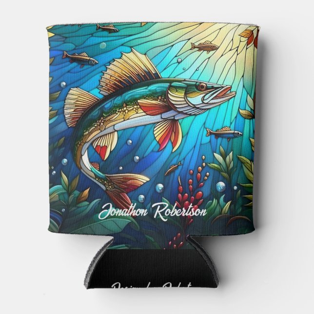 Walleye Pike in Lake Modern Can Cooler (Front)