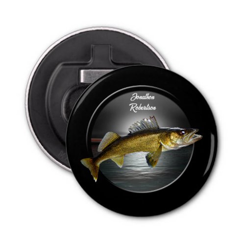 Walleye Pikes on Deep Blue Background Bottle Opener