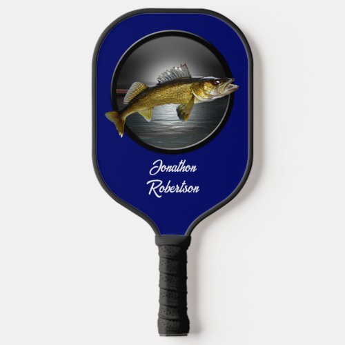 Walleye Pikes on Deep Blue Background Pickleball Paddle