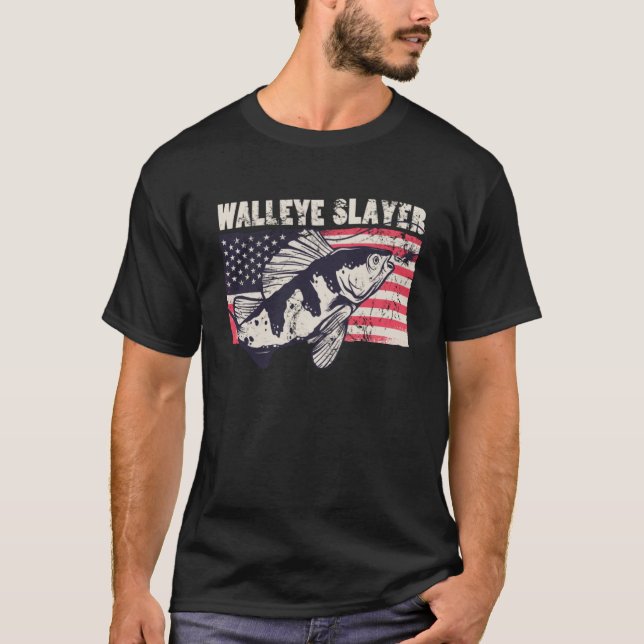 Walleye slayer Outdoorman fisherman American Flag  T-Shirt (Front)