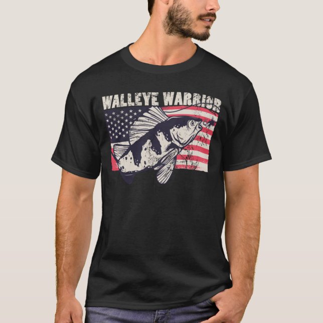 Walleye Warrior Fitness fisherman American Flag Pa T-Shirt (Front)