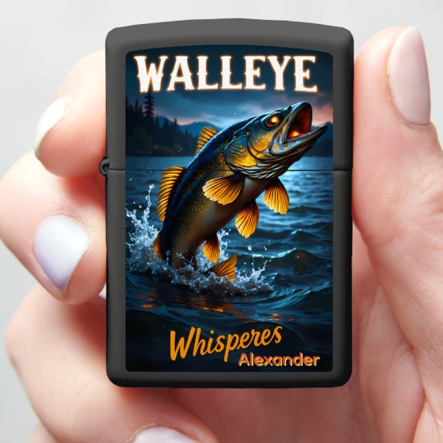 Walleye Whisperer Personalized Case Fishing Gif Zippo Lighter (In Hand)