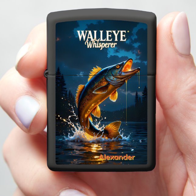 Walleye Whisperer Personalized Fishing Angler Gift Zippo Lighter (In Hand)