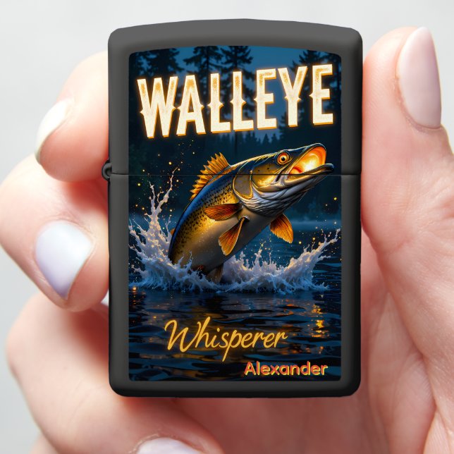 Walleye Whisperer Personalized Fishing Gift Zippo Lighter (In Hand)