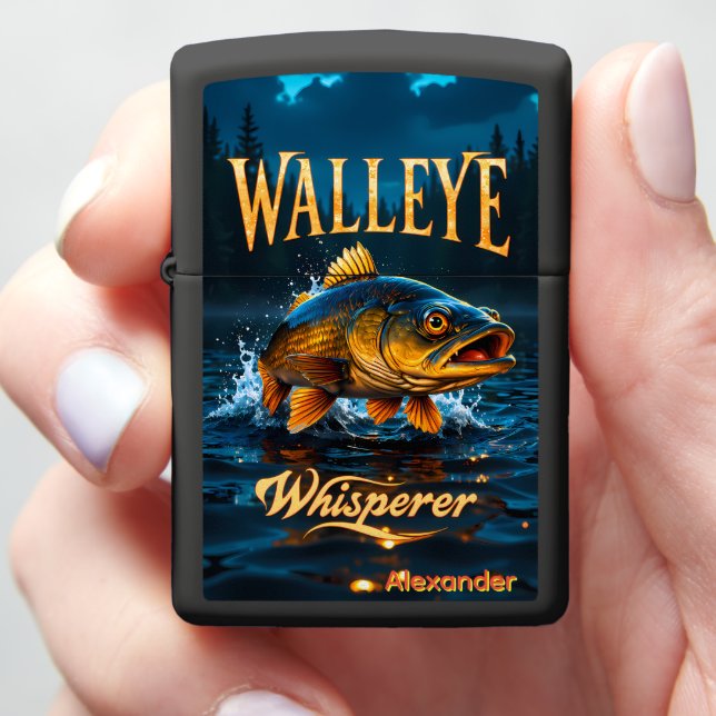 Walleye Whisperer Personalized Trophy Fishing  Zippo Lighter (In Hand)