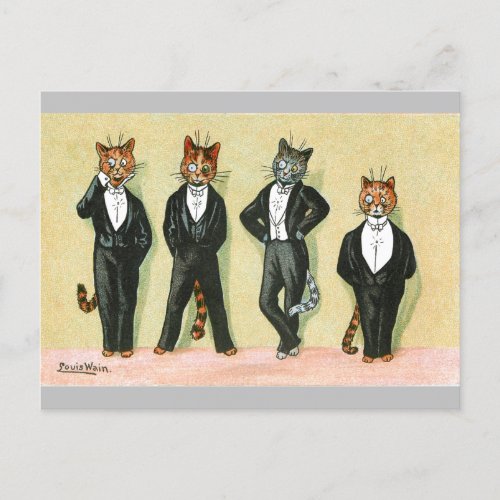 Wallflower Boy Cats by Louis Wain Postcard