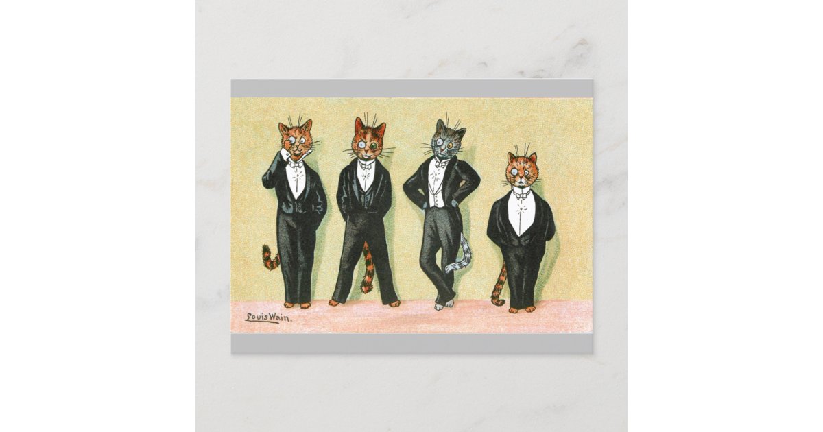 Wallflower Boy Cats by Louis Wain Postcard Zazzle