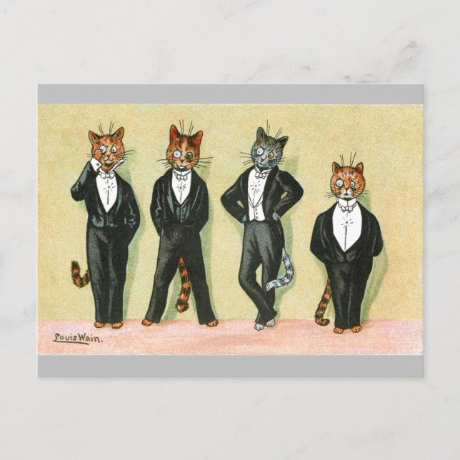 Wallflower Boy Cats by Louis Wain Postcard (Front)